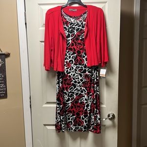 Danny and Nicole red/black/white sleeveless dress with red short jacket NWT 3x